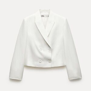 New ZARA Cropped Double Breasted Linen Blend Blazer ZW Collection